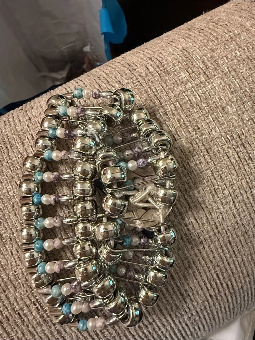 Handcrafted Boho Beaded artisan Cuff Bracelet Triangle Mosaic  center